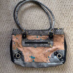 Mae & J Boho Suede Tote – Snake Embossed Trim Shoulder Bag